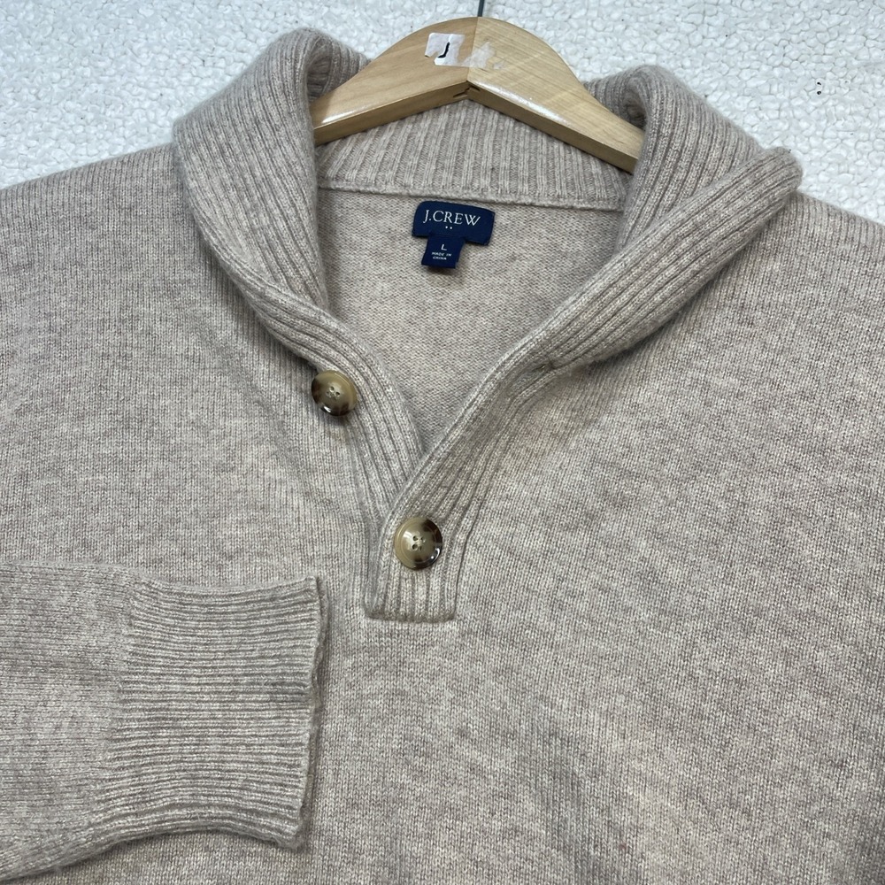 J.Crew Sweater Mens L Beige Shawl Collar Lambswool Blend Pullover 0639